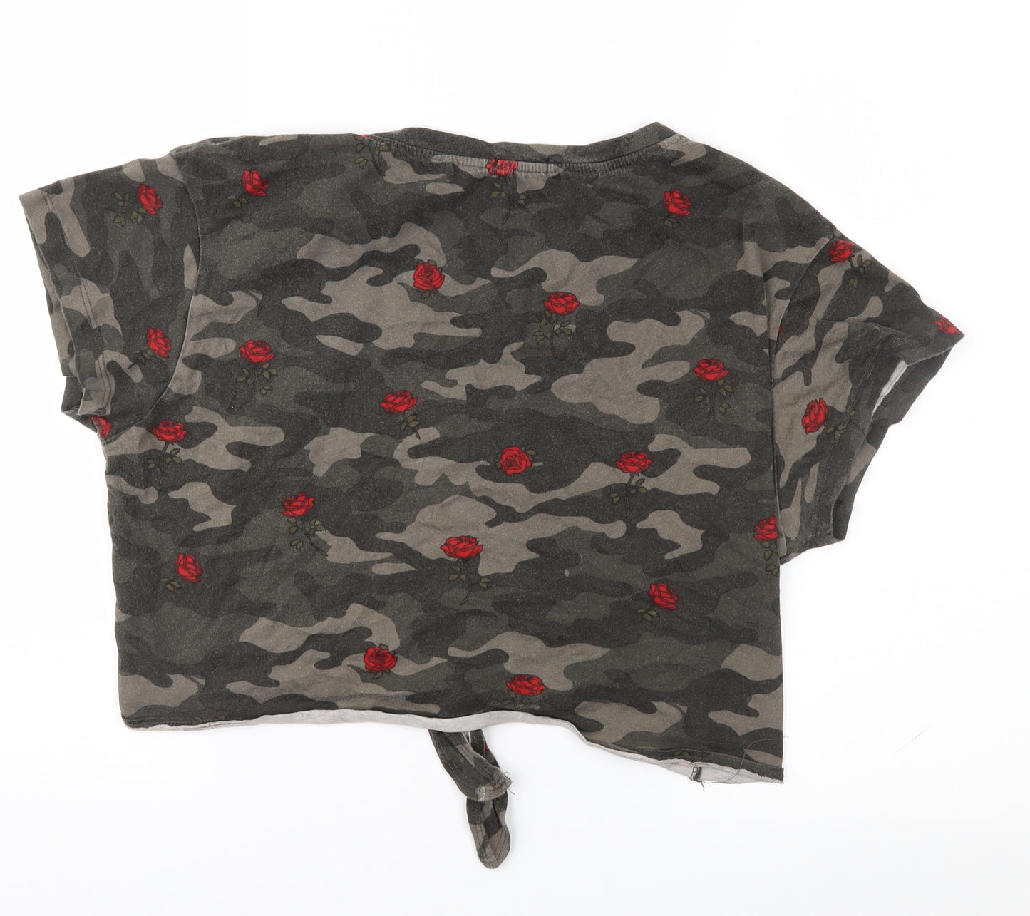 Bershka Womens Green Camouflage  Cropped T-Shirt Size L