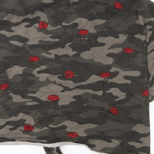 Bershka Womens Green Camouflage  Cropped T-Shirt Size L