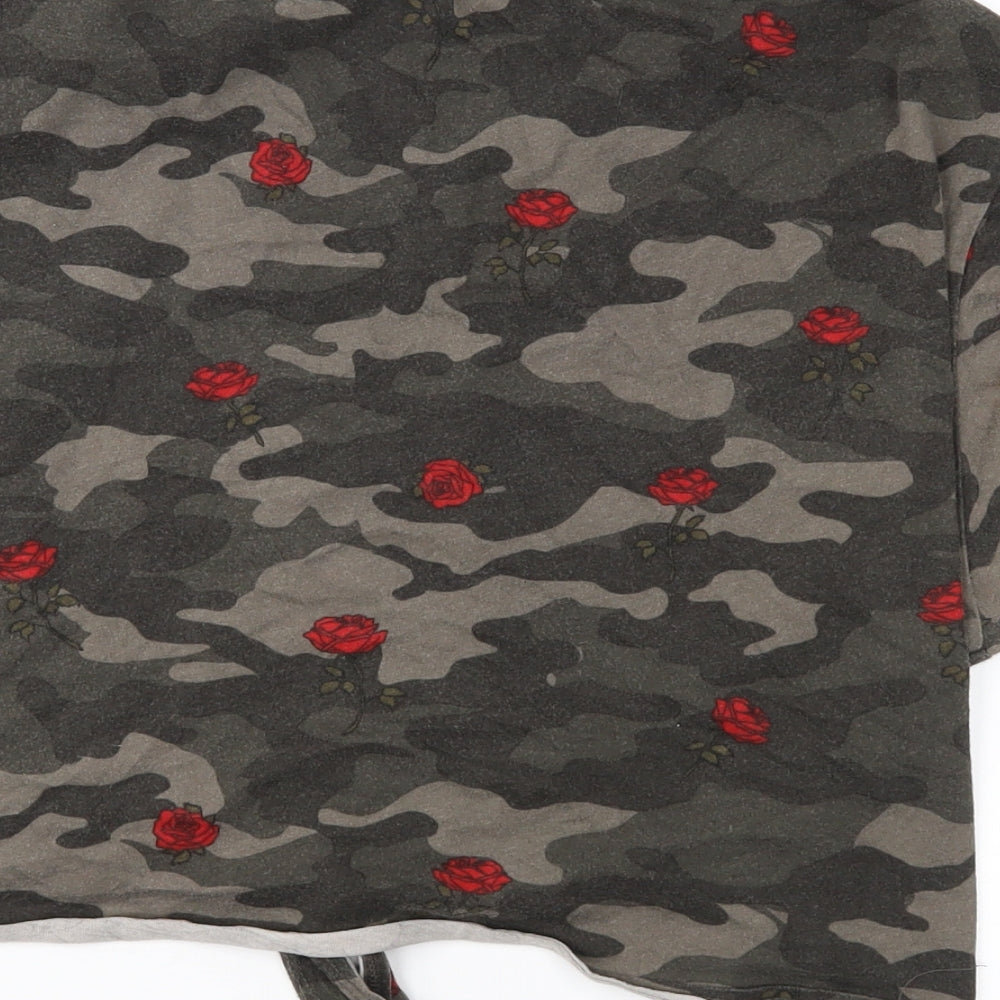 Bershka Womens Green Camouflage  Cropped T-Shirt Size L