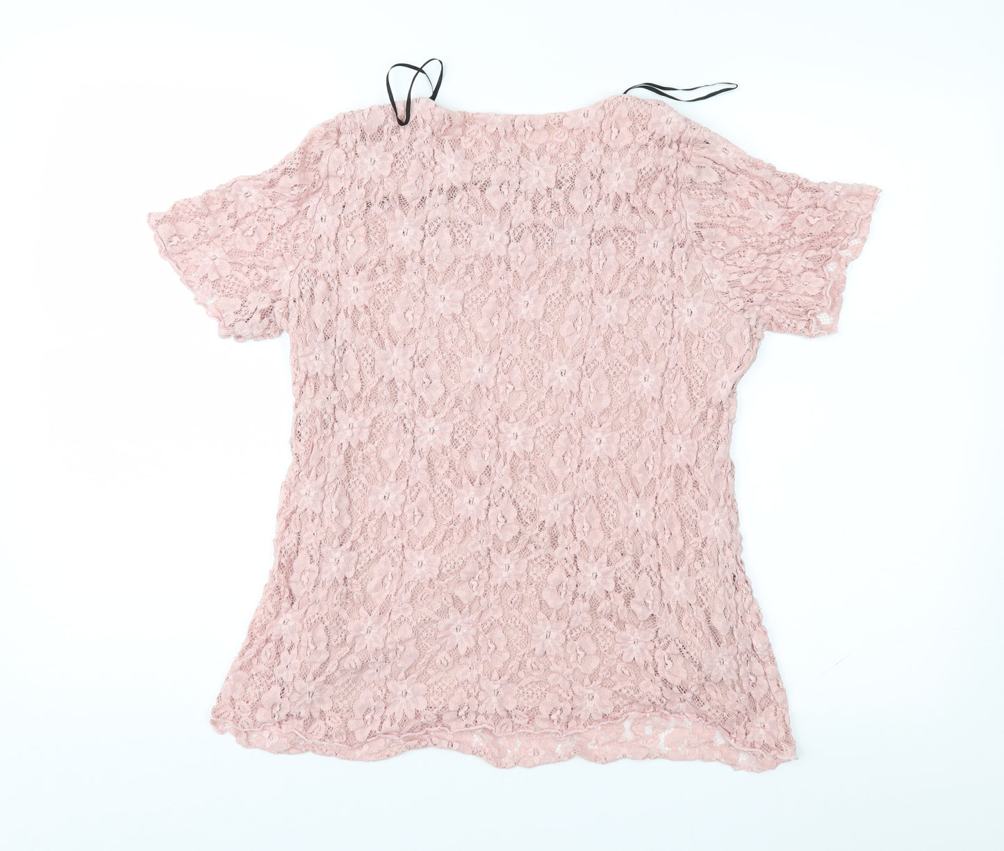 Forever Womens Pink Floral Lace Basic Blouse Size M