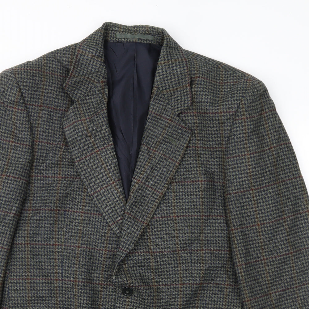 Greenwoods Mens Blue Houndstooth  Jacket Sport Coat Size 40