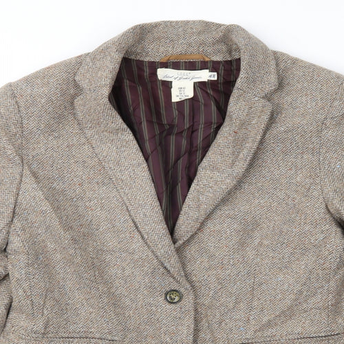 H&M Womens Brown Herringbone  Jacket Sport Coat Size 14