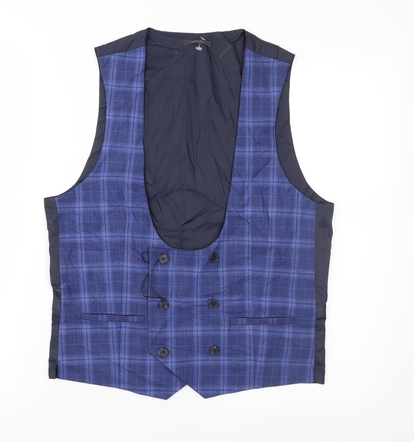 Marks and Spencer Mens Blue Check  Jacket Suit Waistcoat Size S