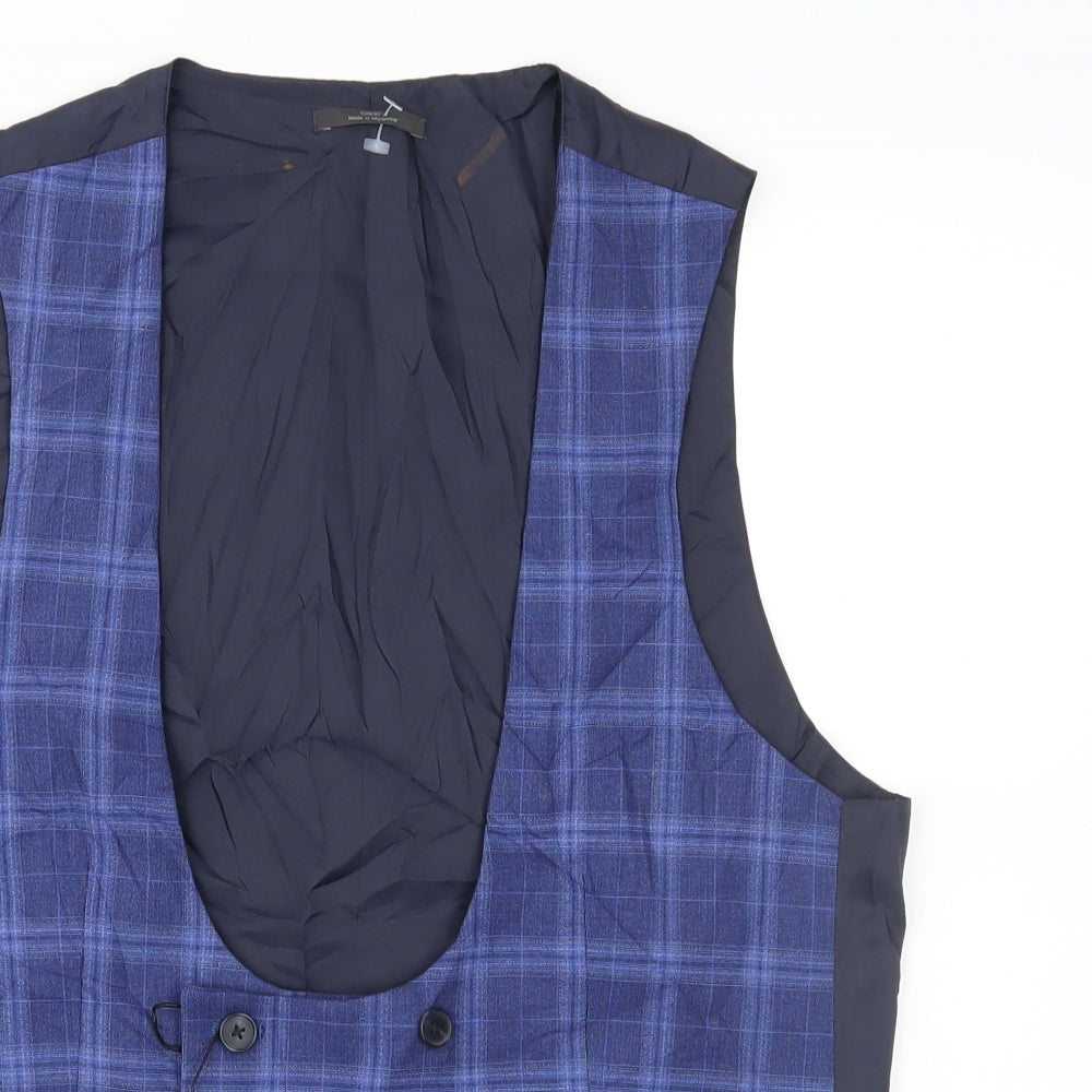 Marks and Spencer Mens Blue Check  Jacket Suit Waistcoat Size S