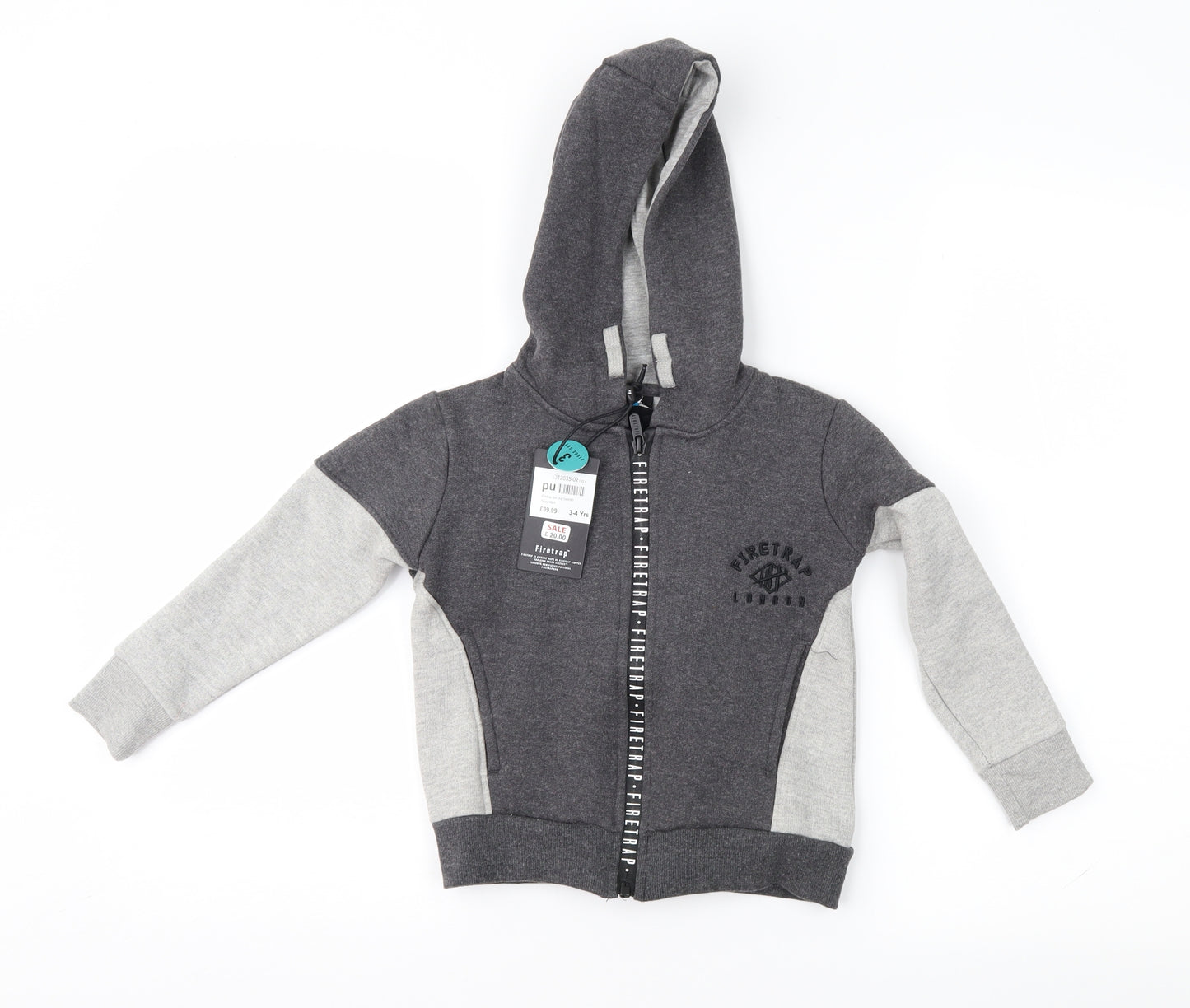 Firetrap Boys Grey Colourblock  Full Zip Hoodie Size 3-4 Years