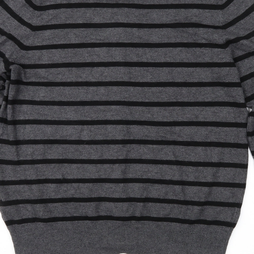 Marks and Spencer Womens Grey Striped  Cardigan Jumper Size 14