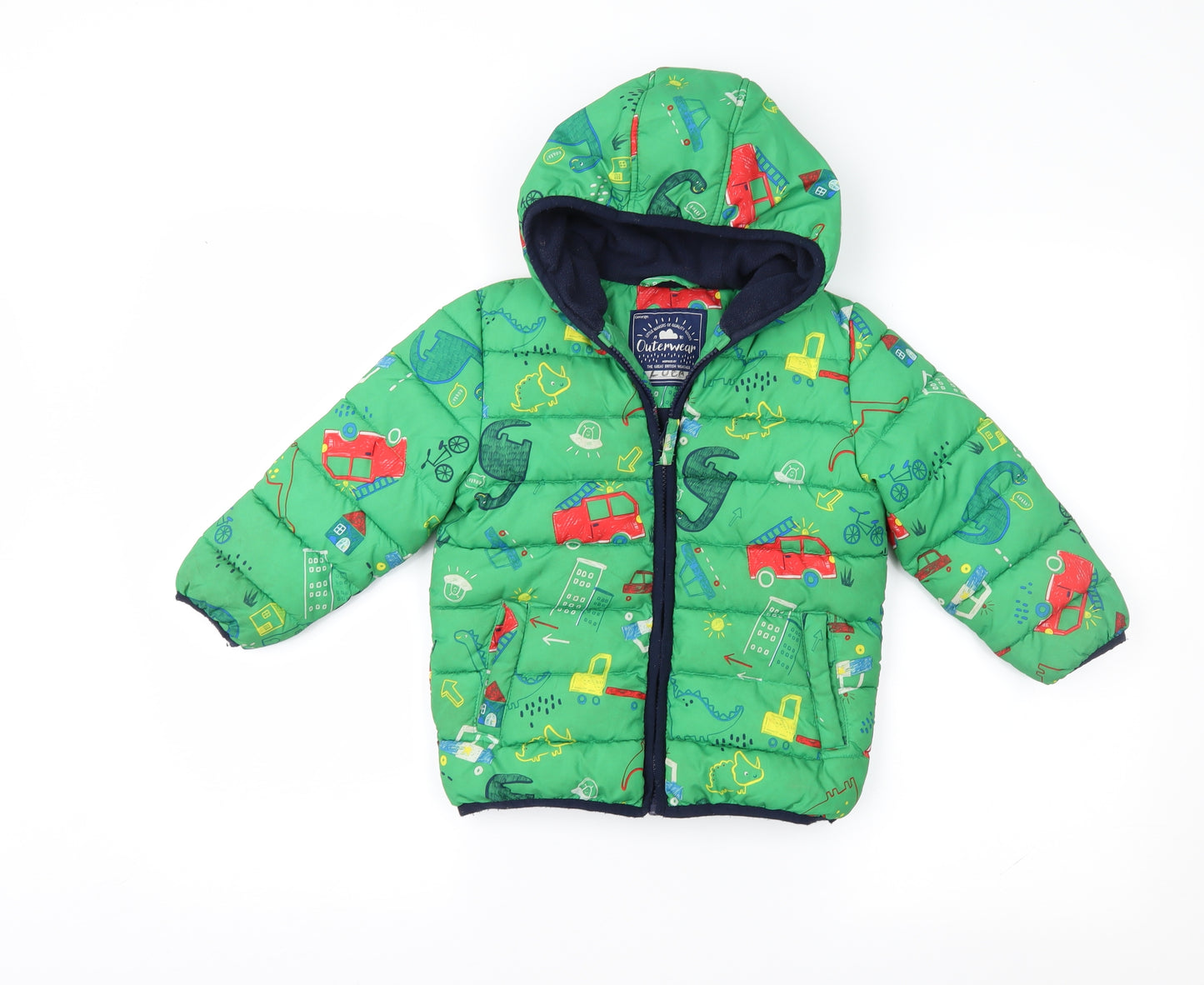 George Boys Green Geometric  Puffer Jacket Coat Size 3-4 Years