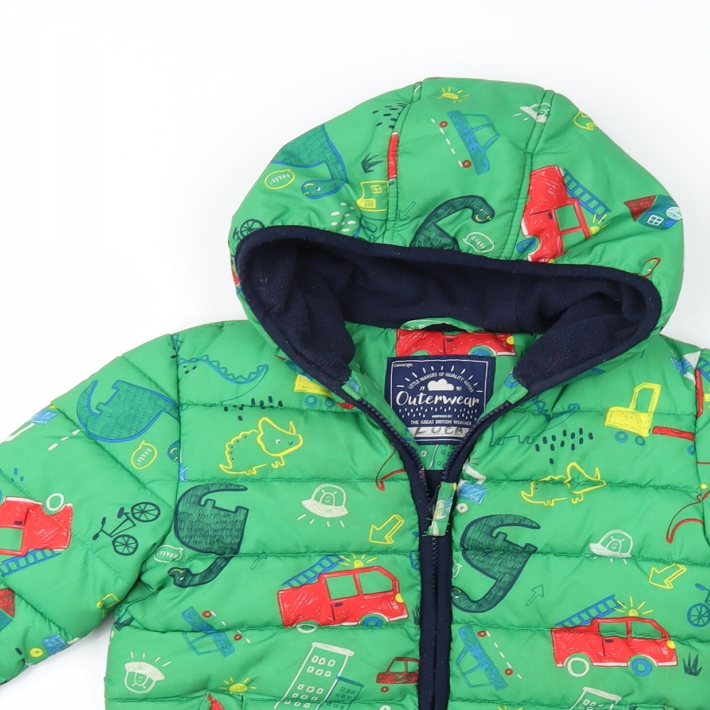 George Boys Green Geometric  Puffer Jacket Coat Size 3-4 Years