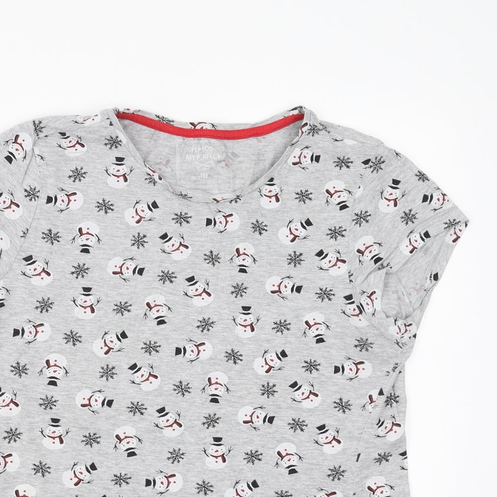PEP&co Womens Grey   Basic T-Shirt Size 12  - Snowman Christmas