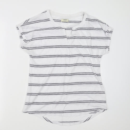 Papaya Womens White Striped  Basic T-Shirt Size 10