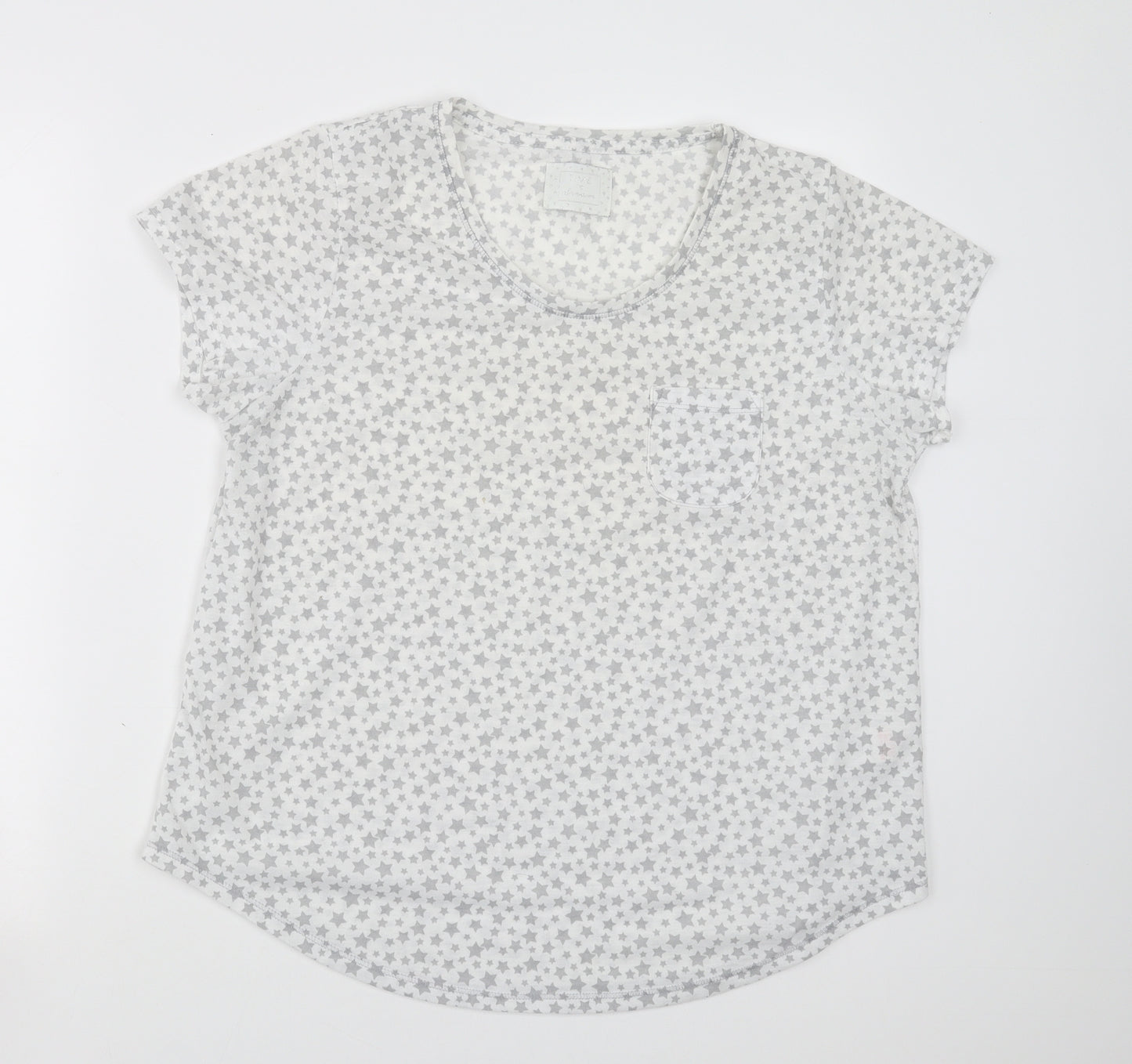 Matalan Womens White Geometric  Top Pyjama Top Size M  - Star pattern