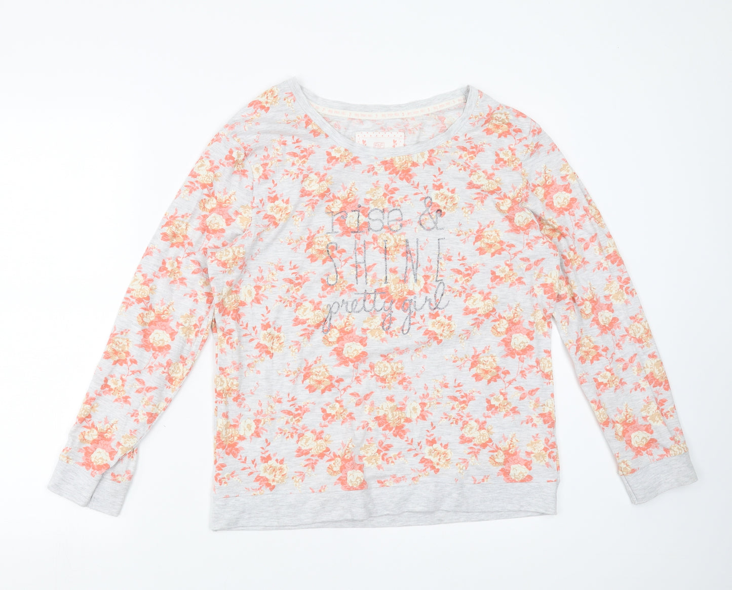 F&F Womens Grey Floral  Top Pyjama Top Size 12  - Rise and Shine