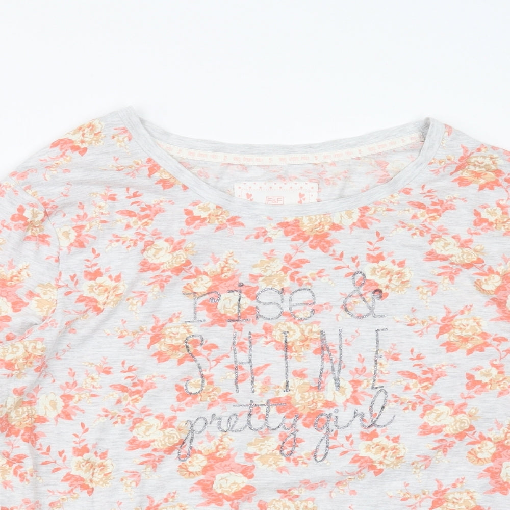 F&F Womens Grey Floral  Top Pyjama Top Size 12  - Rise and Shine