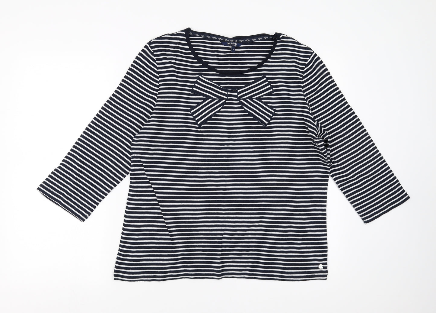 Maine New England Womens Blue Striped  Basic T-Shirt Size 18  - bow