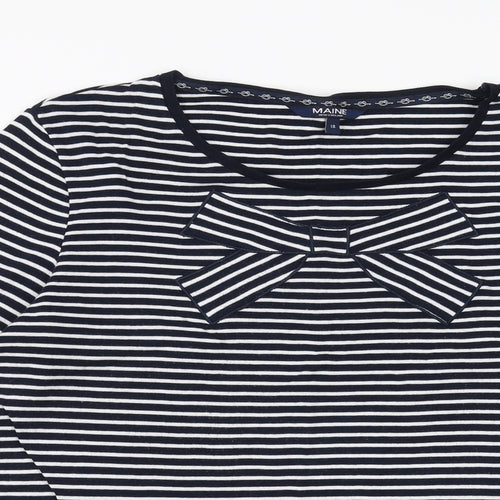 Maine New England Womens Blue Striped  Basic T-Shirt Size 18  - bow