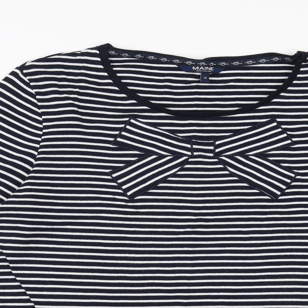 Maine New England Womens Blue Striped  Basic T-Shirt Size 18  - bow