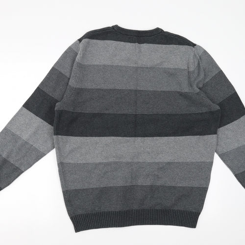 Maine New England Mens Grey Striped  Pullover Jumper Size L