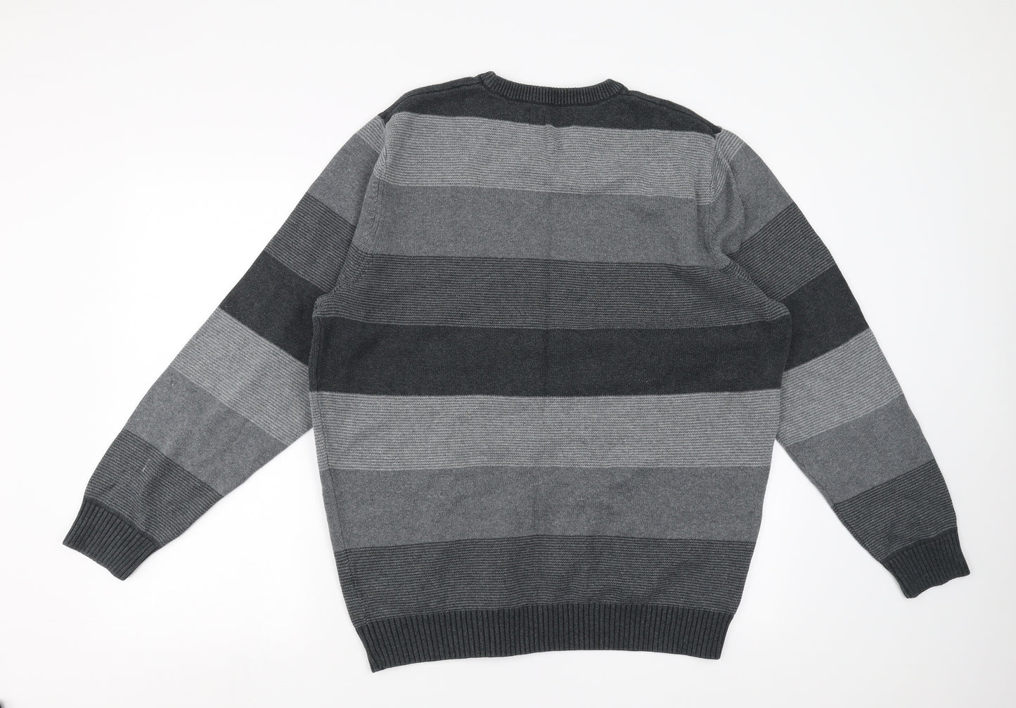 Maine New England Mens Grey Striped  Pullover Jumper Size L
