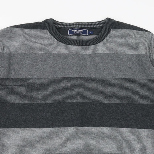 Maine New England Mens Grey Striped  Pullover Jumper Size L