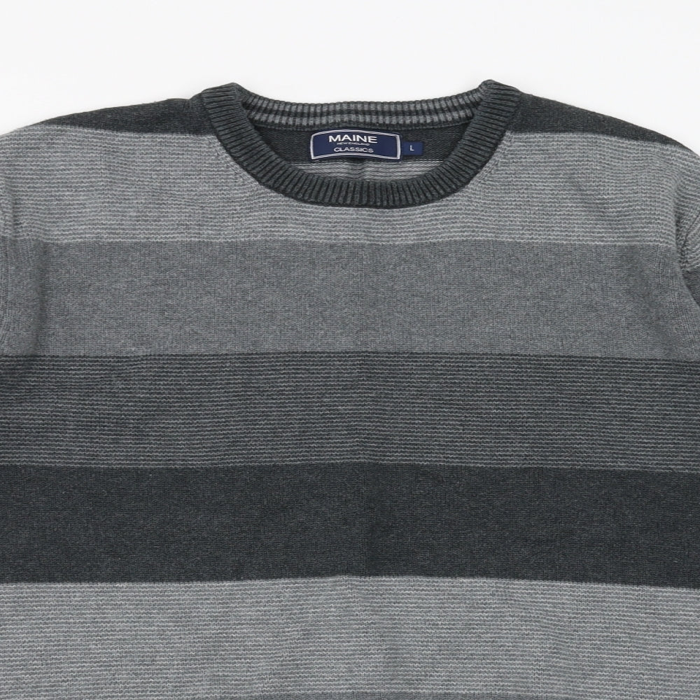 Maine New England Mens Grey Striped  Pullover Jumper Size L
