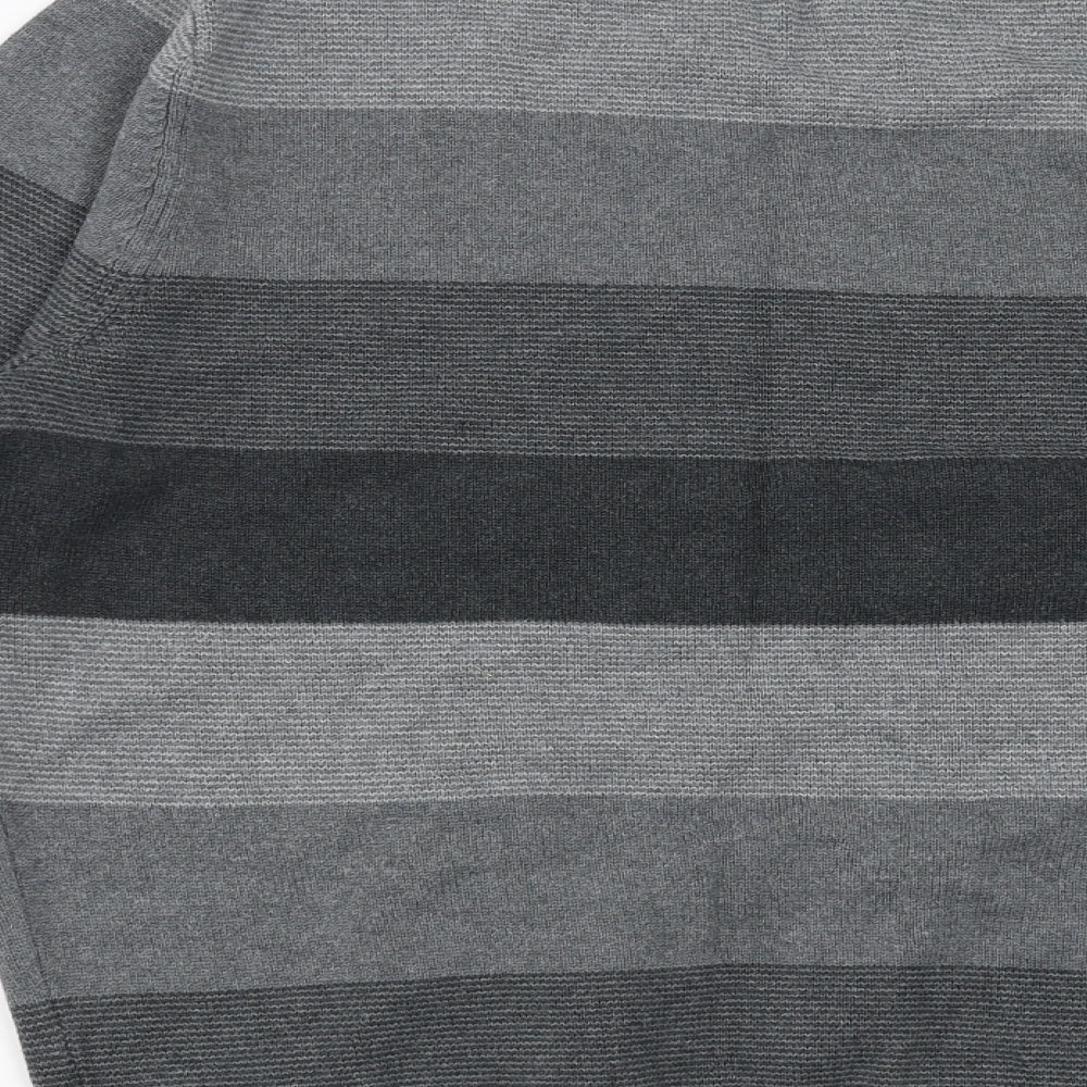 Maine New England Mens Grey Striped  Pullover Jumper Size L