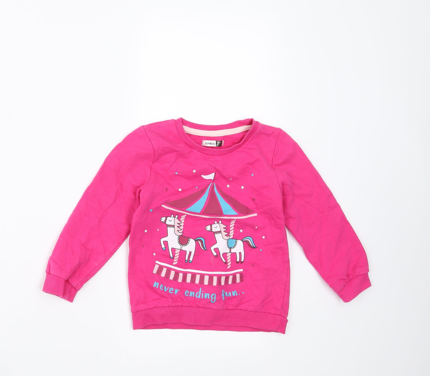 PEP&CO Girls Pink   Pullover Jumper Size 18-24 Months  - Carousel Horses