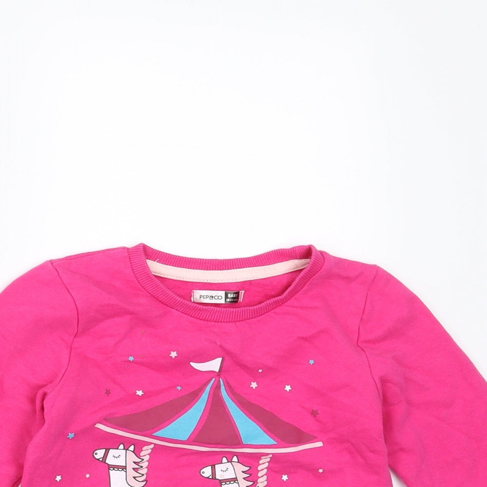 PEP&CO Girls Pink   Pullover Jumper Size 18-24 Months  - Carousel Horses