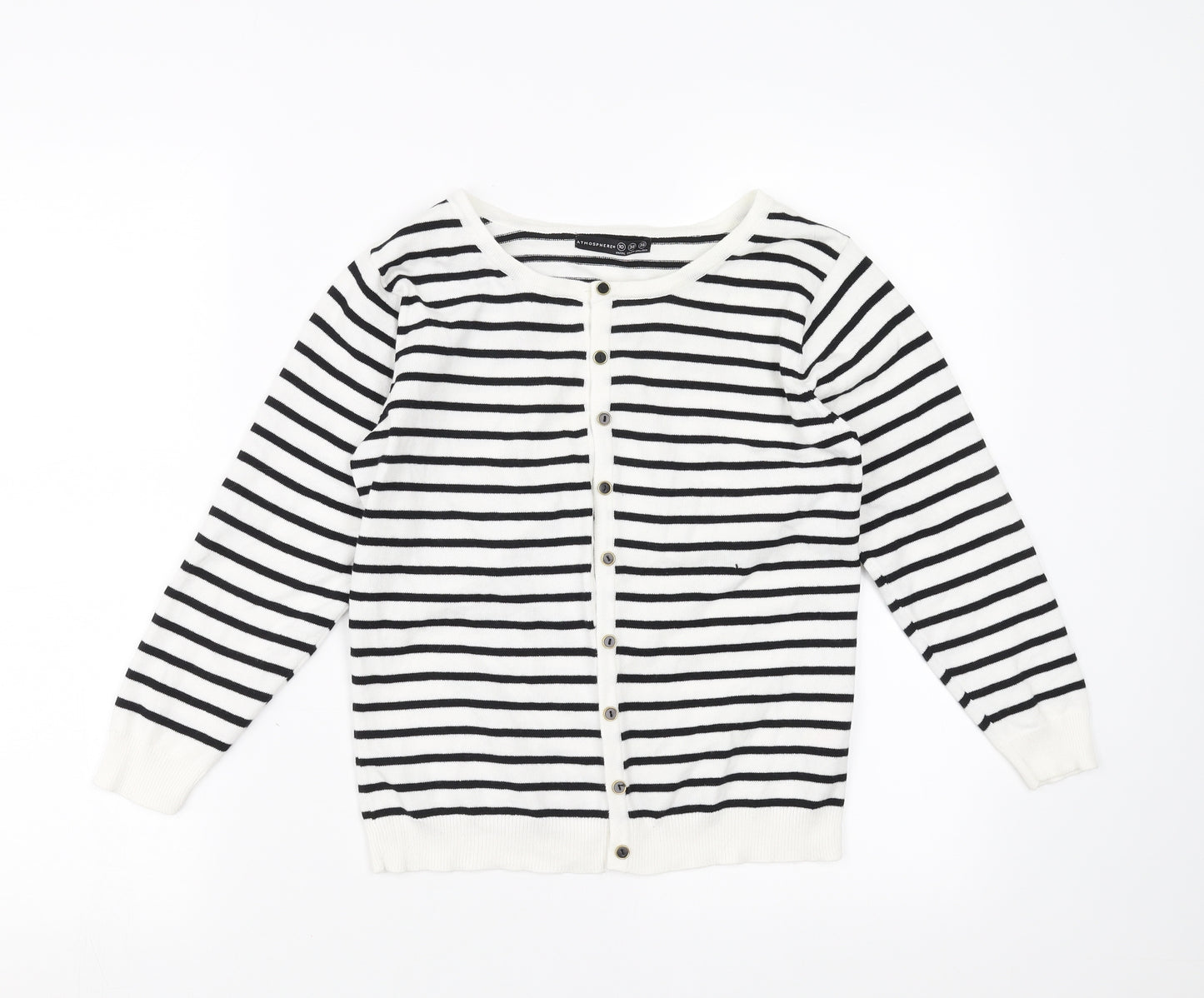 Primark Womens White Striped  Cardigan Jumper Size 10