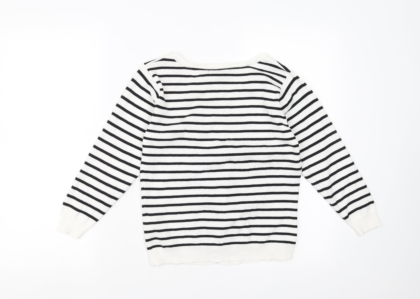 Primark Womens White Striped  Cardigan Jumper Size 10
