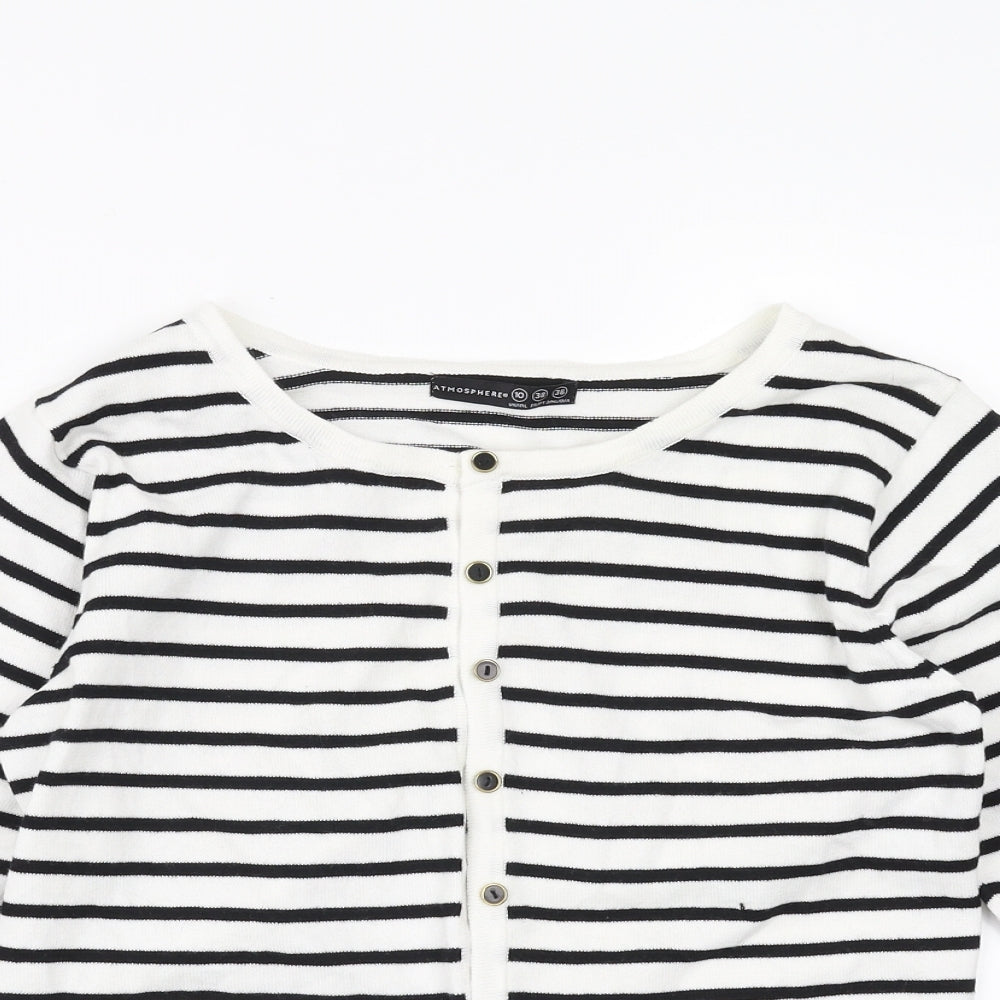 Primark Womens White Striped  Cardigan Jumper Size 10