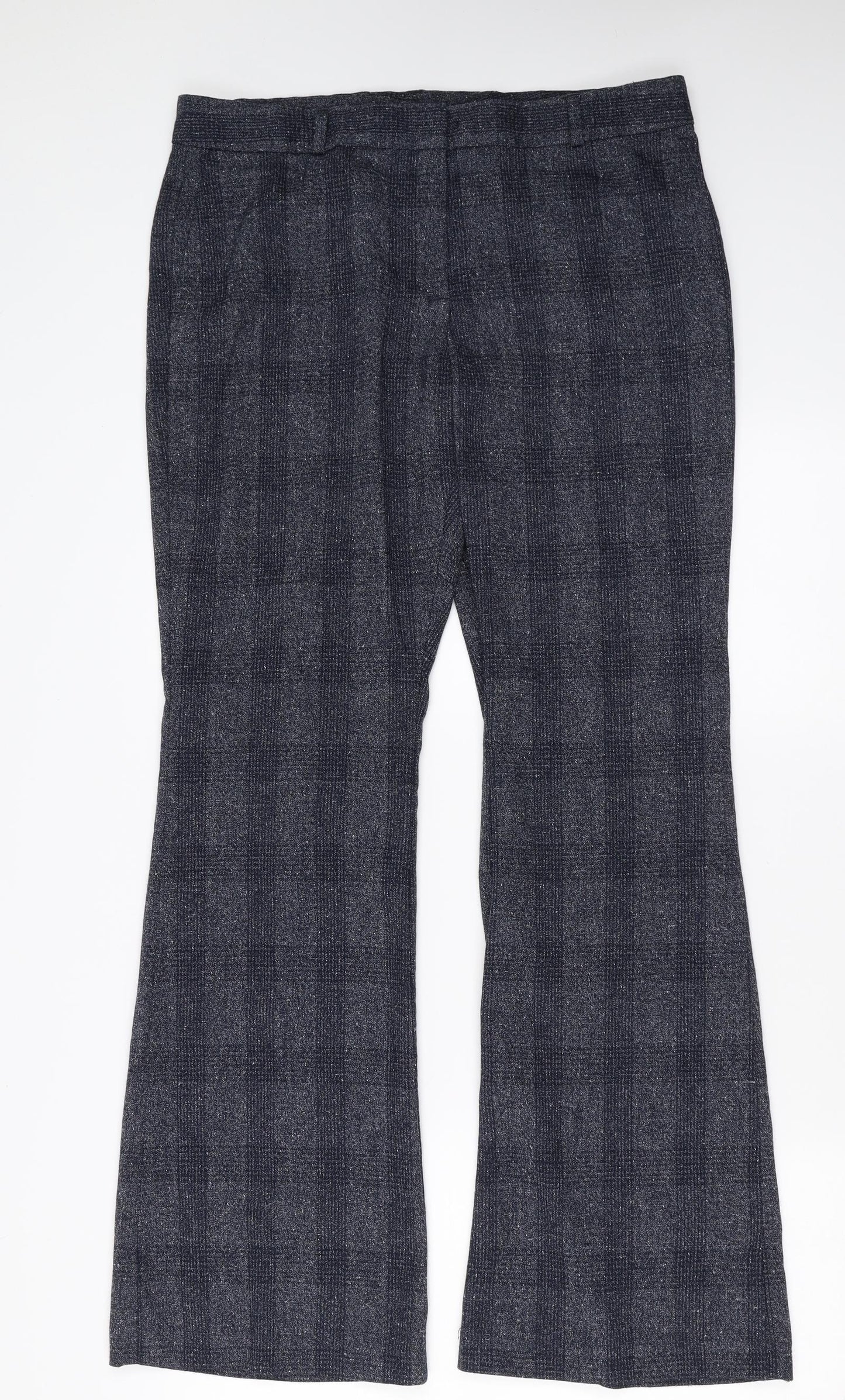 Marks and Spencer Womens Blue Check  Trousers  Size 14 L31 in - Bootcut