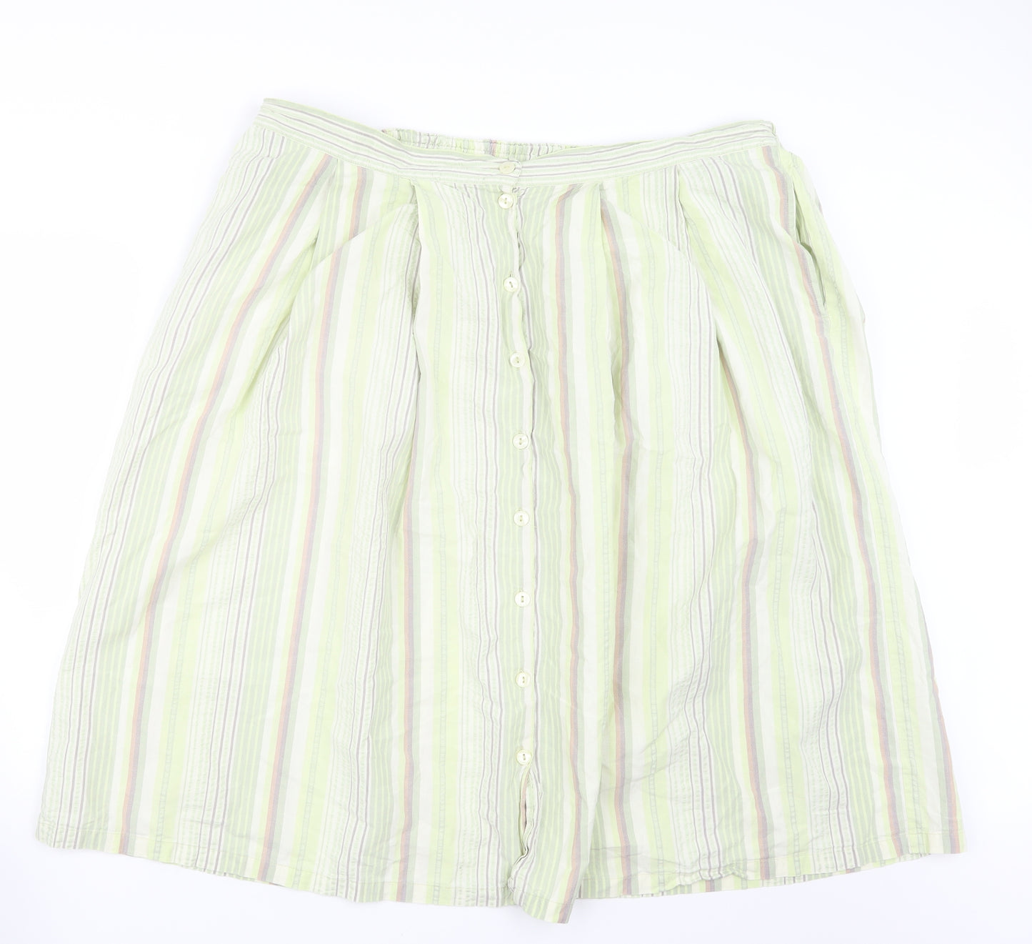 Preworn Womens Green Striped  A-Line Skirt Size 40 in