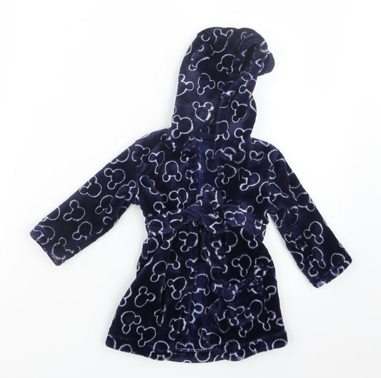 Front view of George boys’ blue geometric babydoll gown, size 6-9, months - mickey mouse