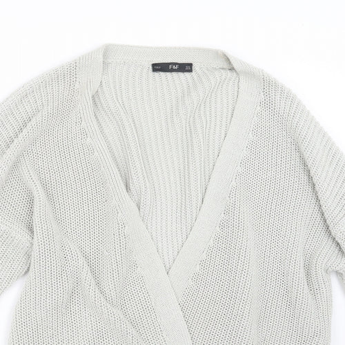 F&F Womens Grey  Knit Cardigan Jumper Size 14