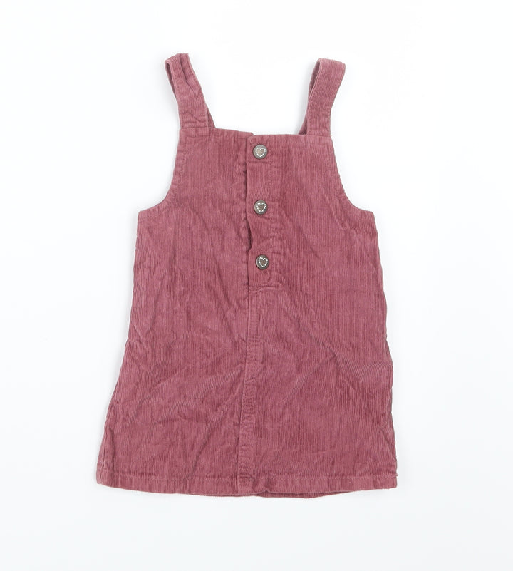 F&F Girls Pink  Velvet Pinafore/Dungaree Dress  Size 12-18 Months
