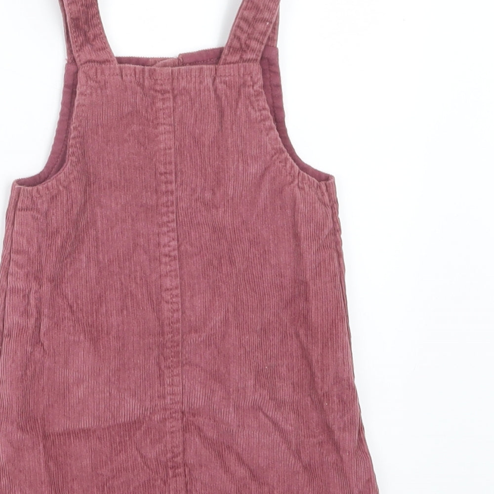 F&F Girls Pink  Velvet Pinafore/Dungaree Dress  Size 12-18 Months