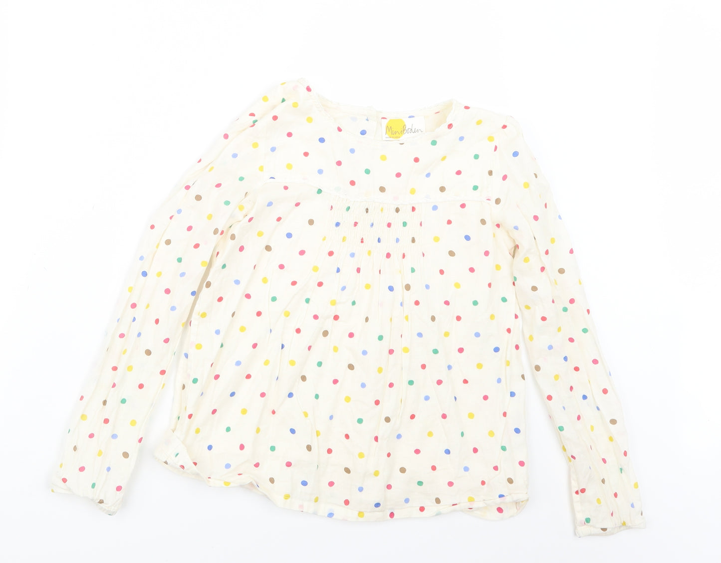 Boden Girls Ivory Polka Dot  Basic T-Shirt Size 9-10 Years