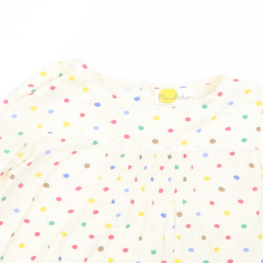 Boden Girls Ivory Polka Dot  Basic T-Shirt Size 9-10 Years