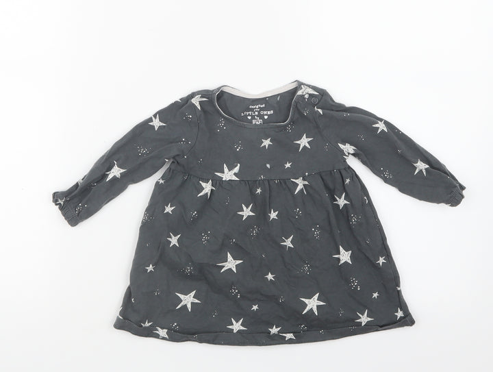 F&F Girls Grey Geometric  T-Shirt Dress  Size 6-9 Months  - Stars