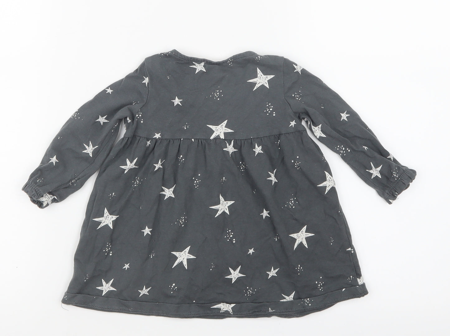 F&F Girls Grey Geometric  T-Shirt Dress  Size 6-9 Months  - Stars
