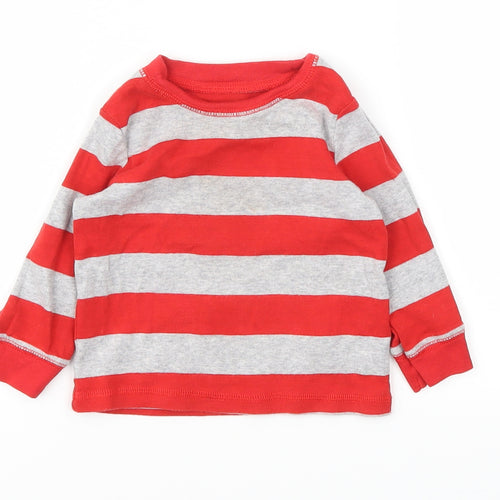 Preworn Boys Red Striped  Basic T-Shirt Size 12 Months