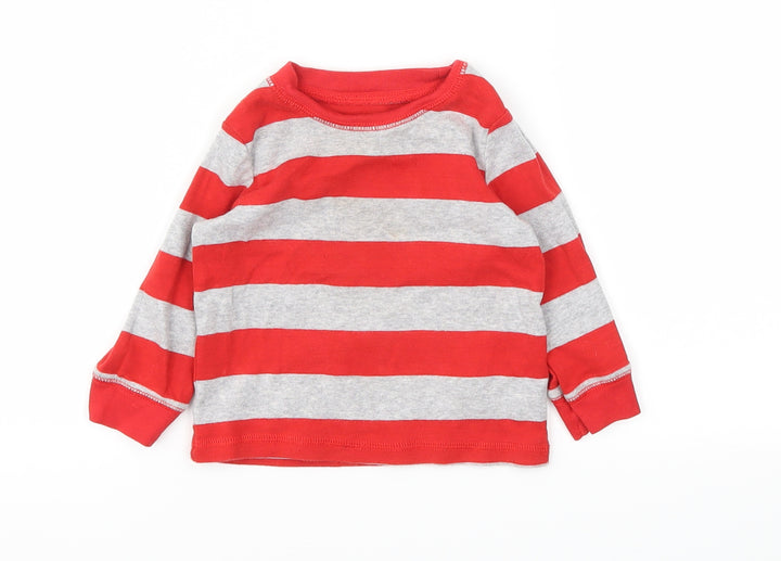 Preworn Boys Red Striped  Basic T-Shirt Size 12 Months