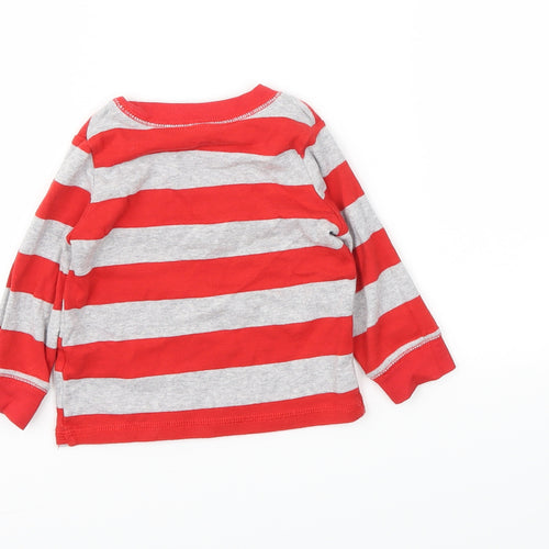 Preworn Boys Red Striped  Basic T-Shirt Size 12 Months