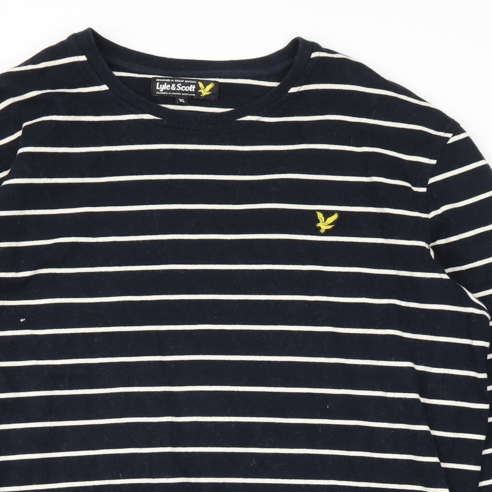 lyle and scott  Mens Blue Striped  Pullover Hoodie Size XL
