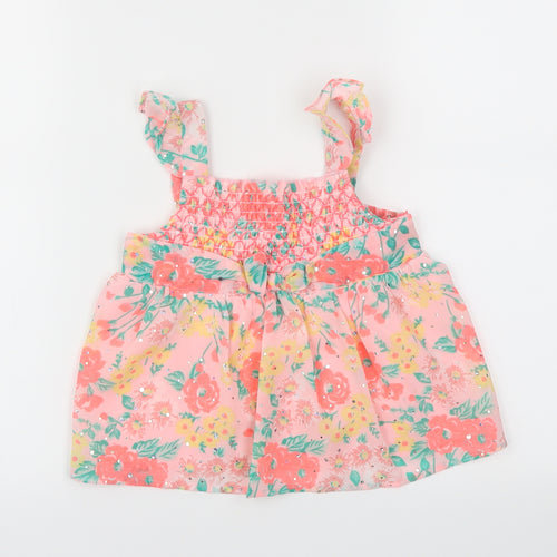 Little Lass Girls Pink Floral  Basic Blouse Size 6 Years