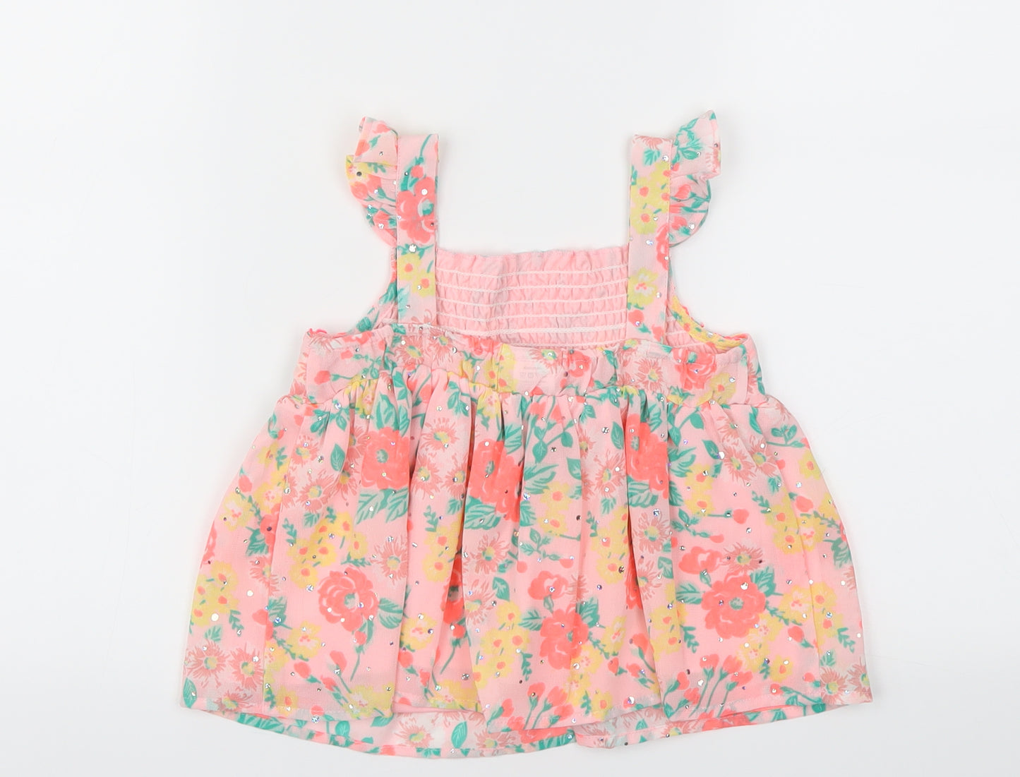 Little Lass Girls Pink Floral  Basic Blouse Size 6 Years