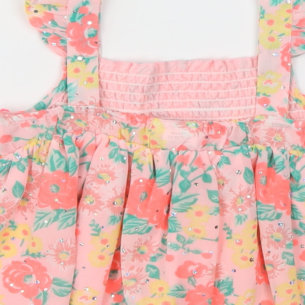 Little Lass Girls Pink Floral  Basic Blouse Size 6 Years