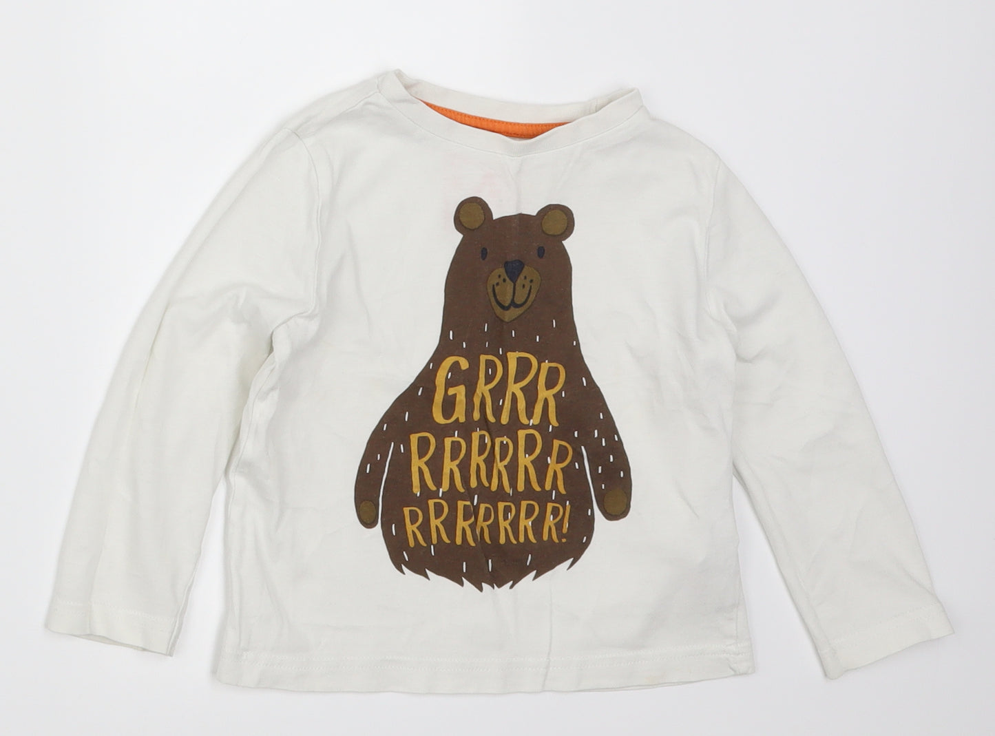 F&F Boys White   Basic T-Shirt Size 2-3 Years  - Bear Brrrrr
