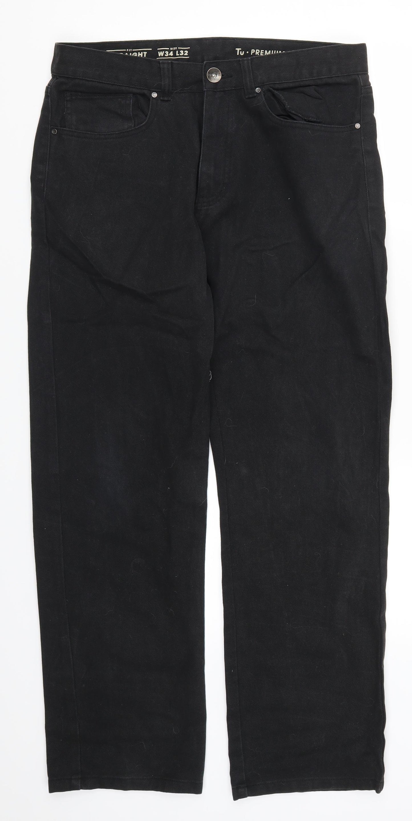 TU Mens Black  Denim Straight Jeans Size 34 L32 in