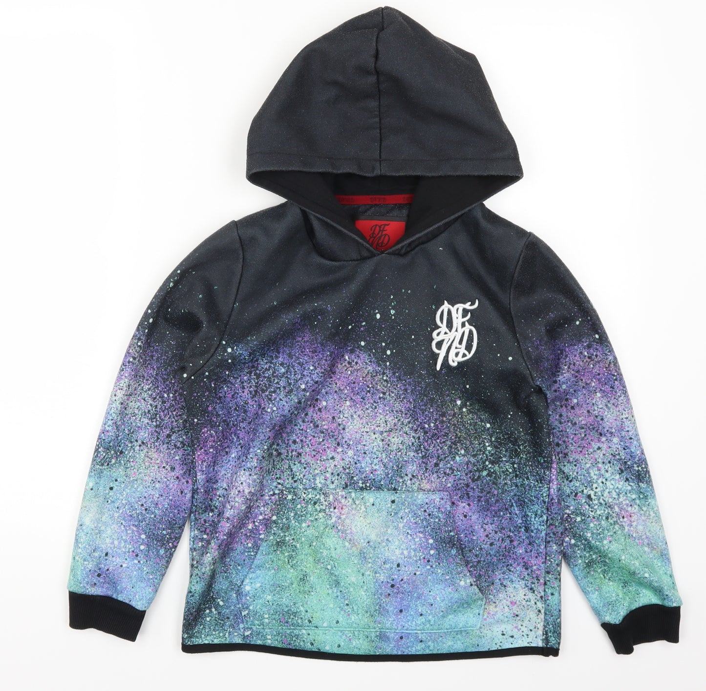 DFVD Boys Black   Pullover Hoodie Size 11-12 Years  - Purple and Green Galaxy Print